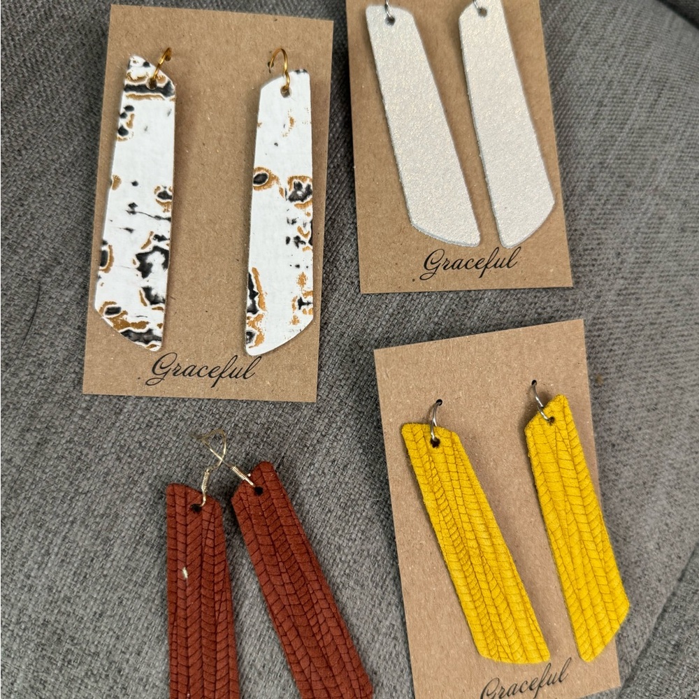 Leather Earrings Set - White, Brown, Yellow